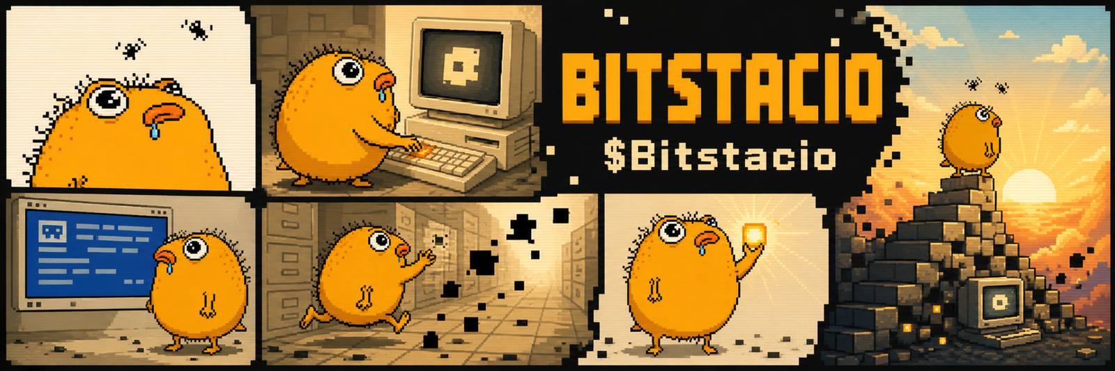 Bitstacio pixel-art story banner